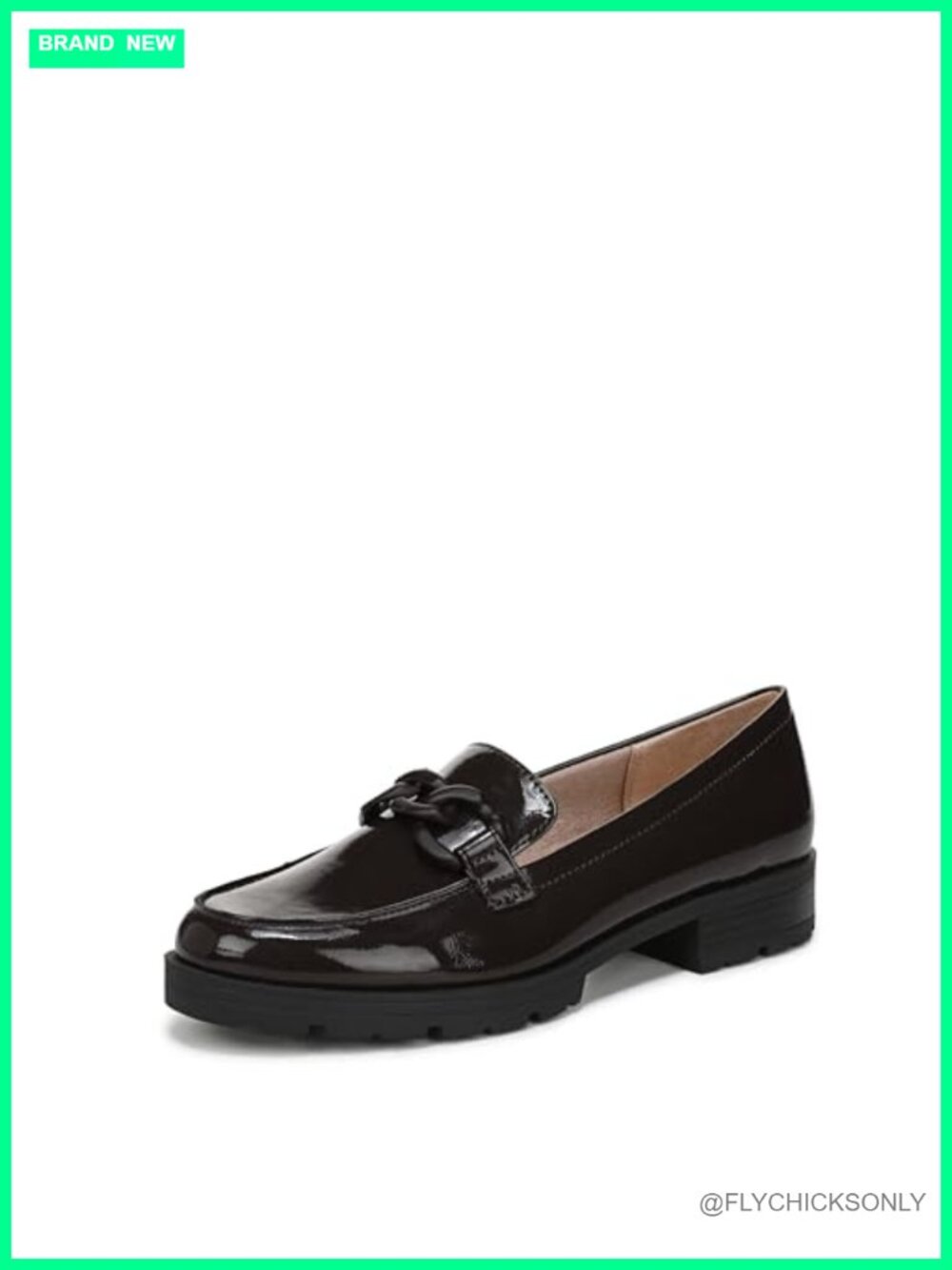 Women's Faux Leather Slip-On Loafers Block Heel Chain Link Detail